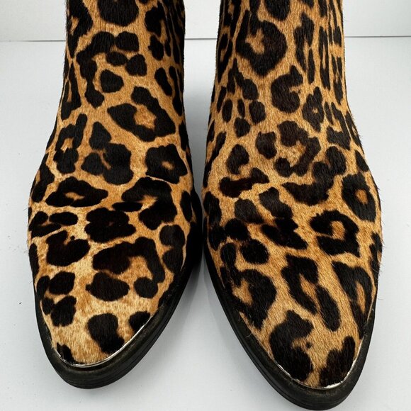 Franco Sarto Womens Bette Ankle Boots 8M Leopard Cheetah Leather Calf Hair Fur - Picture 5 of 13